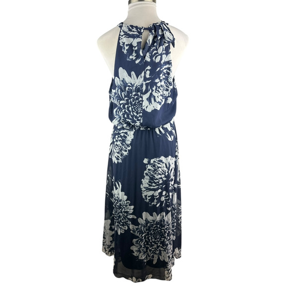 Lane Bryant Chiffon Overlay Pleated Maxi Halter Dress Navy Floral Plus Size 18 - Picture 13 of 15